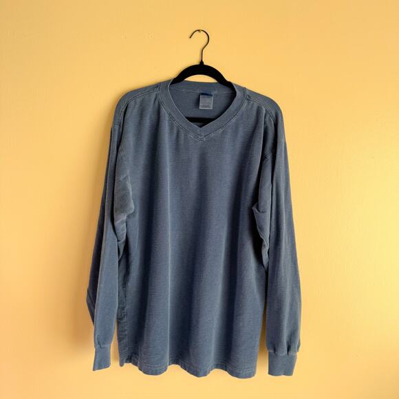 Columbia Blue Ribbed V Neck Sweatshirt - Large - Picture 1 of 6